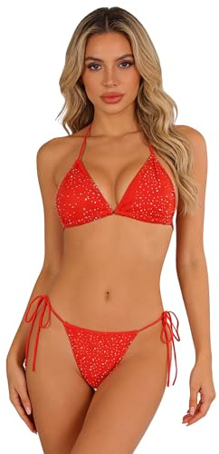 XGOPTS Sexy Damen Bikini Set Bikini Badeanzüg mit Neckholder-Oberteil und Tanga Micro Mini Neckholder Bikini Badebekleidun Bodysuit Verstellbare Bademode Erotisch Negligee Bodys für Frauen