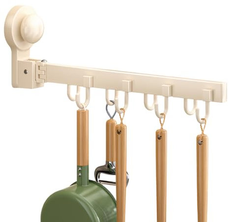 Barra Portautensili Cucina, Acciaio Inossidabile Porta Utensili da Cucina, 27 cm, 8 Ganci Mobili con Ventosa, Riutilizzabile, Elevata Capacità Portante, Adatta per Cucine e Bagni (Bianco latteo)