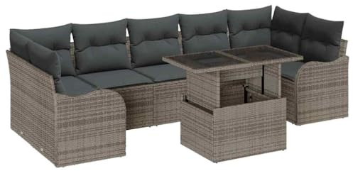 vidaXL Gartensofa-Set mit Kissen 8 pcs Grau Poly-Rattan, Garten- und Terrassenset, modulares Outdoor-Möbel, Leichter Rattan-Sofa, wetterfestes Lounge-Set