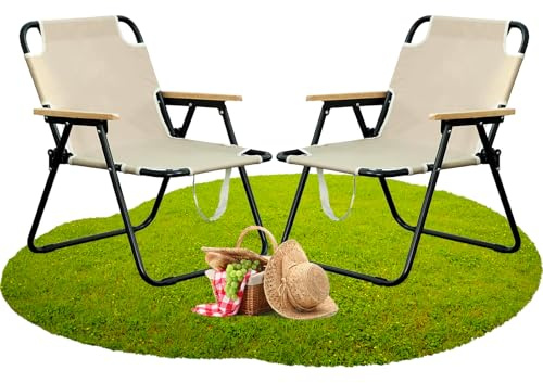 FUOIDYE Campingstuhl Faltbar, Klappstuhl Faltstuhl Camping, Campingstuhl 2er Set, Anglerstuhl mit Armlehnen, Faltbare CampingstüHle Gartenstuhl für Angeln Picknick Wandern, Tragfähigkeit 200kg