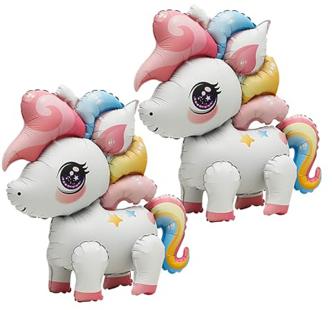 Risipu 2 Palloncini 3D a Forma di Unicorno, Set di Palloncini in Alluminio con Unicorno che Cammina, Decorazioni di Compleanno per Bambini