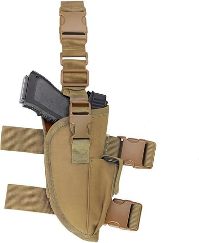 Fodero Gambale Tattico Destro con Porta Caricatore | Regolabile, Adatto per Pistole | 600D Nylon, Memory Foam, Sgancio Rapido (Khaki)