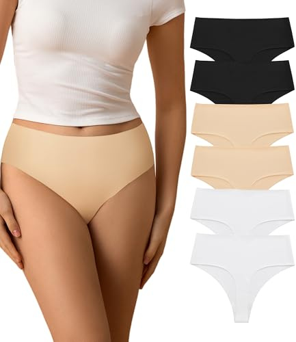 SHARICCA Sömlös stringtrosa dam hög midja tanga sömlös mjuk andningsaktiv string No Show underkläder trosor flerpack, Flerfärgad c, M