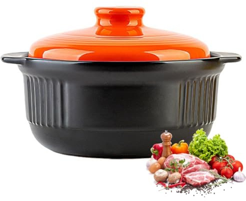 Vinbcorw Arancia,M, Pentola in Ceramica casseruola Rotonda con Coperchio, casseruola in Ceramica con Coperchio Adatta al Forno,pentola for zuppa for Cucinare bibimbap, zuppa