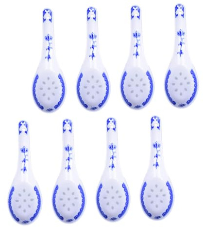 MOTHNUR 8 piezas Cucharas de Sopa Chinas de Porcelana Azul y Blanca Cucharitas Pequeñas Decorativas para Hogar y Restaurante Multifuncionales para Sopa y Postres