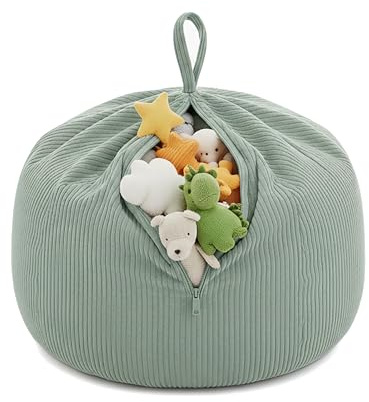 Gutekissen® Kinder Sitzsack-Bezug für Stofftiere 85×85×50 cm - Spielzeug Aufbewahrung für Kinderzimmer - Kuscheltier-Organizer für Plüschtiere & Decken - Oeko-Tex Stoff, Reißverschluss (Grün)