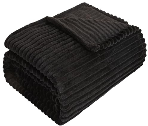 EDS Fleece Throw Blanket Double Size Warm Cozy Fluffy Cuddle Throw Blanket Long Hair Shaggy Large Throws for Couch Bedspread Travel Sofa Throw (BLACK, King-200X240cm)