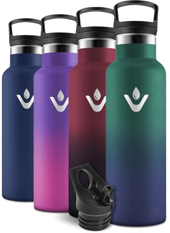 Motswedi Botella Agua acero Inoxidable, 750 ml Libre de BPA, Botella Termica, Con Pajita y 2 Tapas, Cantimplora, 18/8 Acero Inoxidable, Cantimplora Isotermica para Ufficio - verde musgo&azul marino