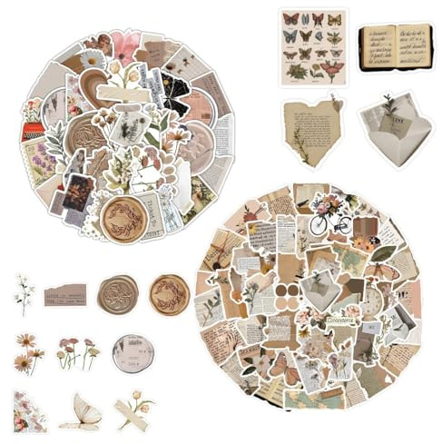 IBXWMNG 150 PCS Vintage Pegatinas,Stickers Aesthetic,Pegatinas de Decoración Retro,Autocollant Scrapbooking,para Bricolaje, Álbumes de Recortes, Calendario, Libro de Fotos