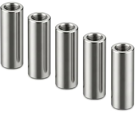 5 Piezas Tuercas Cilíndricas M6 x 30 mm, Tuerca de Acoplamiento Redonda Larga de Acero Inoxidable 304, Conector de Varilla Roscada para Bricolaje y Ferretería, Tono Plateado