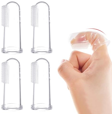 5-delad fingertandborste för barn – transparent 5-pack set | silikontandborste för barn och småbarn | Oräl rengöring träning och massage för tandsprickning, matkvalitet silikon
