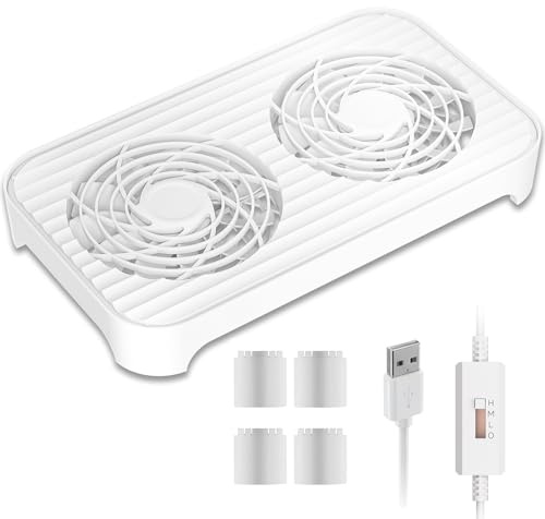 GSCOLER X4 V2 Router Fan, Dual 140mm USB Cooling Stand, 3-Speed, White | Quiet, stackable cooling base with operating noise up to 18 dB(A) for mini PCs, broadband hubs, switches and AV equipment