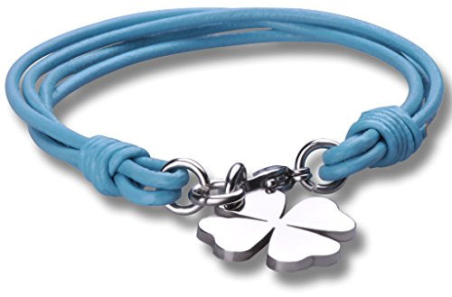 Feilok Fashion Bracciale Unisex in Pelle Intrecciata Quattro Foglia, Acciaio Inossidabile, 8 Colori, 20 cm