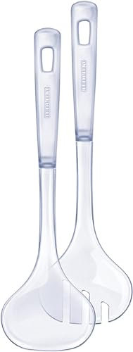 Leifheit Salatbesteck, aus hochwertigem Kunststoff, Salatgabel, Salatlöffel 33 cm für hohe Schüsseln, spülmaschinenfest, mit Haken die verhindern dass das Besteck in die Schüssel rutscht