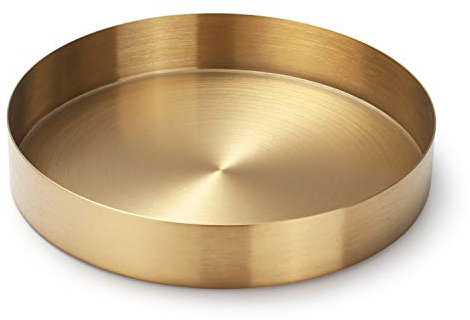 Bandeja Dorada Redonda Bandejas Decorativas de Acero Inoxidable para Joyas Cosméticos Velas 18cm