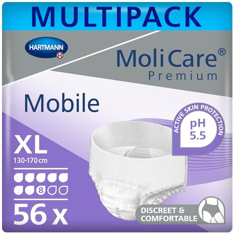 MoliCare Mobile Pañales para Adultos con Incontinencia Severa, Ropa Interior Absorbente para Hombres y Mujeres, talla XL, 14 unidades, Pack de 4