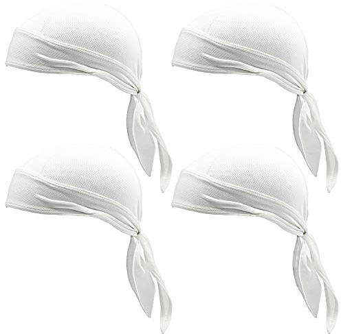 MIZOK Unisex 4 Pieces Cycling Bandana Cap Sun UV Protection Sweat Wicking Cap Hat Skull Cap Pirate Hats White