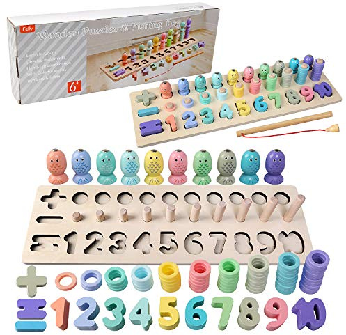 Felly Juguetes Bebe 1 2 3 años Niños, Juegos Madera Montessori, Juguetes Educativos Tablero de Conteo de Números Apilamiento Clasificación Matemática Aprendizaje, Regalo de cumpleaños Navidad