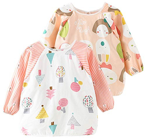 Happy Cherry - Jungen Langarm Lätzchen Wasserdicht Kleinkind Malschürze Baby Mädchen Unisex 2 Stück Ärmellätzchen Abwaschbar Bastelschürze mit Langarm für Essen Malerei Fütterung Spielen - 2-3 jahre