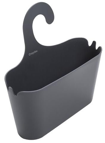 Croydex Grey Shower Caddy Hanging Storage - Bathroom Accessories for Renters, No Drill Solution, Self-Draining Holes and Easy to Clean - 26 x 26 x 8.5 cm
