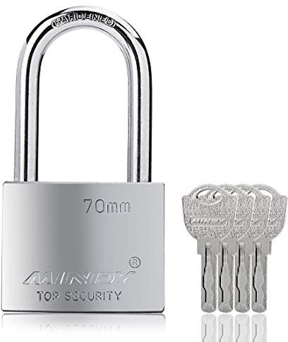 Lucchetti ad arco lungo 70 mm per uso esterno, resistenti a tutte le intemperie, in lega di acciaio resistente, con 4 chiavi