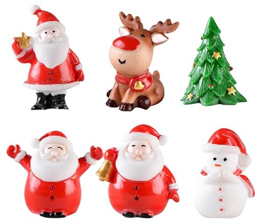 Tomaibaby 12pcs Klein Weihnachtsfiguren Miniatur Weihnachtsmann Schneemann Weihnachtsbaum Rentier Harz Mini Tischdeko Weihnachtesdeko Landschaft Ornament (zufälliger Stil)