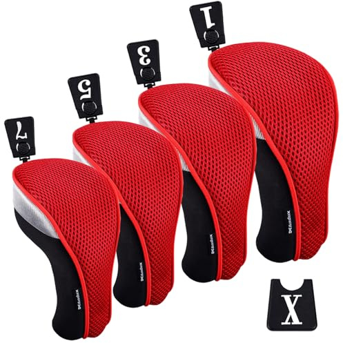 Andux Golfschlägerhauben für Golfschläger mit 460 cc, Fairway-Holz, Rot, 4 Stück