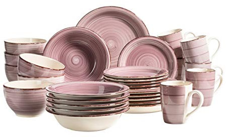 MÄSER Bel Tempo II, 30-teiliges Vintage Geschirr Set für 6 Personen, handbemaltes Keramik Kombiservice, Steingut, Berry