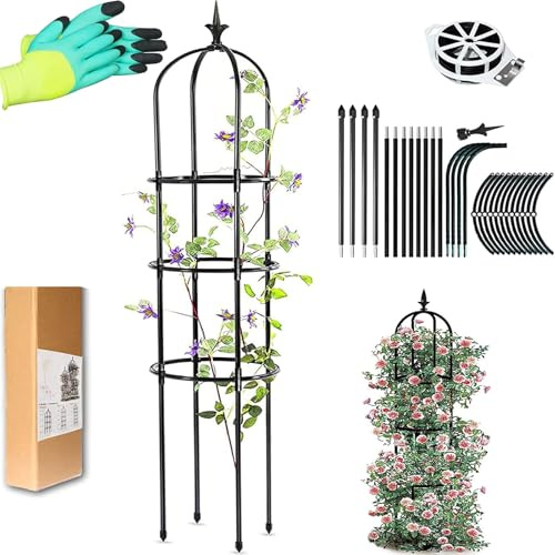 LIBRNTY Rankhilfe Obelisk,Rankobelisk,Kletterhilfe Pflanzenstützen Rankkäfige,Rustproof Plastic Coated Metal Plant Support,Top Kronen-Kunstdesign,Passend fürReben,Blume, Rosen,Turm Obelisk Spalier