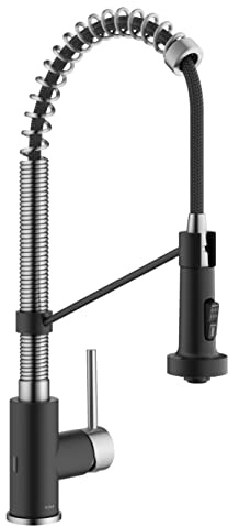 KRAUS Bolden Touchless Sensor Commercial Style 2-Function Single Handle Pull Down Kitchen Faucet in Spot-Free Stainless Steel/Matte Black, KSF-1610SFSMB