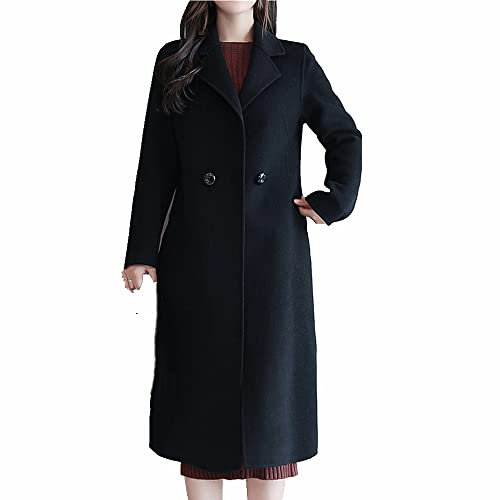 Abrigo de lana doble mujer largo otoño e invierno abrigo cálido suelto, Negro, L