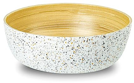 Jungle Culture® Bol de Bambú Extra Grande • Frutero Ensaladera • Vajilla Ecológica • Bol de Madera Orgánica para Comida con Acabado estilo Terrazzo - Regalo Ecológico Vegano • Ensalada • Bol de Coco