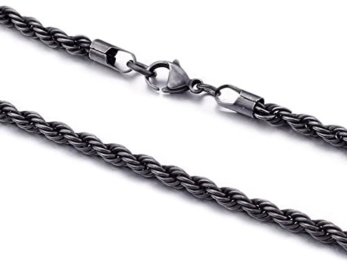 Whoiy Premium Halskette für Herren in Edelstahl, Verdrehtes Seiled Glieder Link Seilkette Personalisiert Kette Hip-Hop Kette für Männer Jungen, 66cm Länge, 4mm Breite, Schwarz