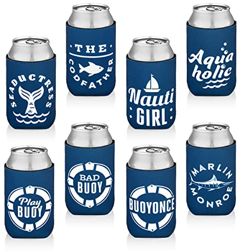 10 Pack Can Cooler Sleeves - Boat Party Favors - Nautical Party Decorations, Accessories - Funny Beer Cooler