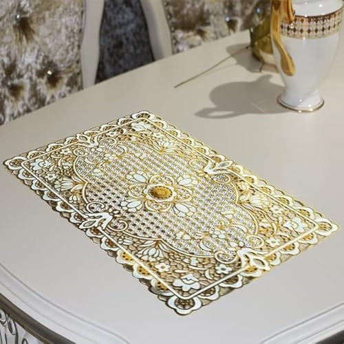 6 Piezas de Encaje PVC Gold Table de plástico Coloca Mat de la Almohadilla Copa de Tela Boda Coffe de té Plaus posmisora Taza