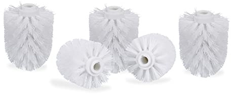 Relaxdays 5 x WC Bürstenkopf, lose Toilettenbürsten, Gewinde 12 mm, Badzubehör, Ersatzbürstenkopf Durchmesser 8 cm, weiß