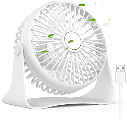 Lafhome USB Desk Fan, Portable Table Fan 360° Adjustable Head Mini Desktop Fans with 3 Speeds Powerful Wind Quiet Operation, Personal Cooling Fan for Home Office Bedroom Travel (White)