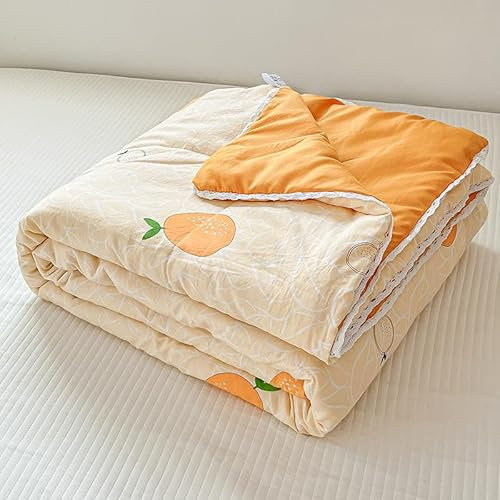 Surwin Colcha Bouti Verano y Primavera, Colcha Fina para Cama 90 o Cama 135, Reversible Cubrecama Acolchado de Microfibra Ligero Moderno Estampado Manta Multiusos (Mandarina,150x200cm)