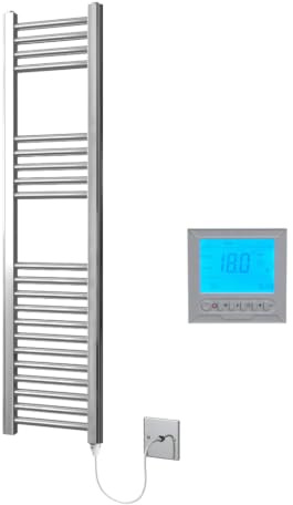 Greened House Chrome Electric Heated Towel Rail 300mm W x 1200mm H + Timer | Includes 7 Day Timer/Thermostat, Flat, Bathroom, Straight, Towel Warmer