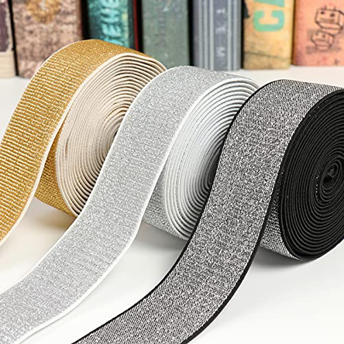Michass - Bandas elásticas con purpurina, ancho de 25 mm, 40 mm, para zapatos, ropa, pantalones, manualidades, costura, ropa, accesorios, hechas a mano (25 mm, plata)