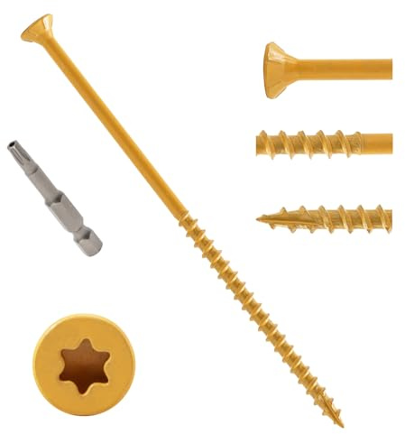 LIONMAX Deck Screws 5 Inch, Wood Screws #10 x 5, 50 PCS, Rust Resistant, Exterior Epoxy Coated, Outdoor Decking Screws, Torx/Star Drive Head Deck Screw, T25 Star Bit Included, Tan