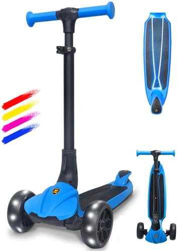 Kicknroll Roller Kinder 3 Jahre - 6 Jahren ab Kleinkind Junge Mädchen, Faltbar Kinderroller mit 4 Höhenverstellbar, LED Räder Leuchtend Pedal - Premium Dreirad Tretroller Lenk Scooter für Kinder