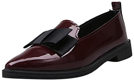 Mocassini da donna in vernice vintage lucida a punta Oxford con nodo frontale a farfalla eleganti in ecopelle squae tacco basso mocassini neri per uniforme lavoro ufficio