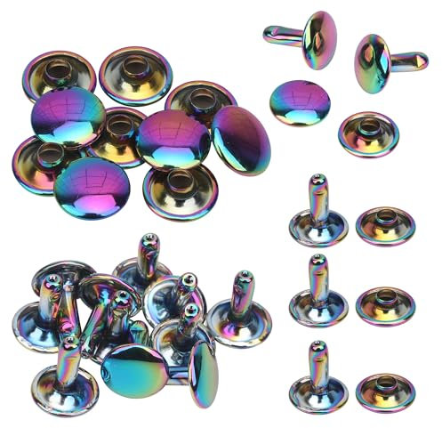 WedDecor Double Cap Rivets Leather Rivet Tubular Metal Studs for Leather Craft, Clothing Repair & Replacement, Hat, Handbag, Belts, Shoes Sewing Decoration, DIY Leathercrafts, 8mm, Rainbow, 10pcs