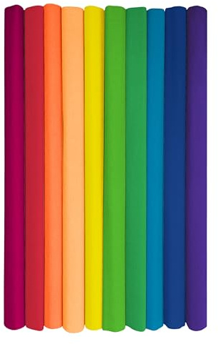 Interdruk - Rotoli di carta crespa per bambini, fai da te e decorazioni - Confezione da 10 bobine (50 cm x 200 cm, 28 g/m2) - 10 colori arcobaleno assortiti