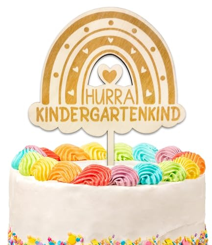 Tortendeko Einschulung, Hurra Kindergartenkind Holz, Regenbogen Tortendeko Kindergarten Start Kita 2026, Erster Kindergartentag Kuchen Deko, Junge Mädchen Kindergartentag Geschenk