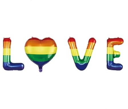 PrideGEO® 4 Stück Folienballon Party Ballons Luftballons mit „LOVE“ in Regenbogen Farbe, für CSD LGBT+ Fest, Karneval, Hochzeit, Geburtstag usw.