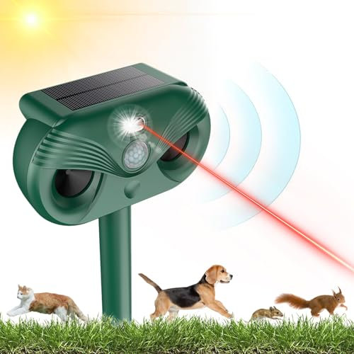 Repelente Gatos, Exterior Ahuyentador de Pajaros, Repelente Ultrasónico Energía Solar con LED Intermitentes, 4 Modos IP54 Impermeable, Outdoor Repeller para Gatos, Perros, Pájaros, Ratones, Zorros