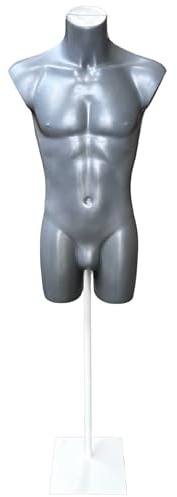 Schaufensterpuppe für Herren, für Kleidung, Badebekleidung, Mode und Ladeneinrichtungen, mit weißem Metall-Bodenständer, Silbergrau