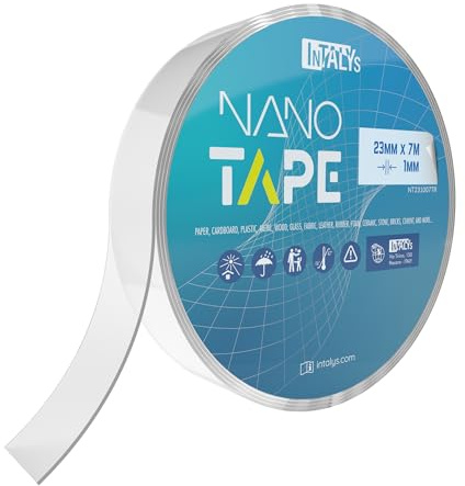 InTAPE Nano Tape, cinta adhesiva de doble cara extra fuerte de gel transparente, extraíble y reutilizable (23 x 1 mm, 7 metros)